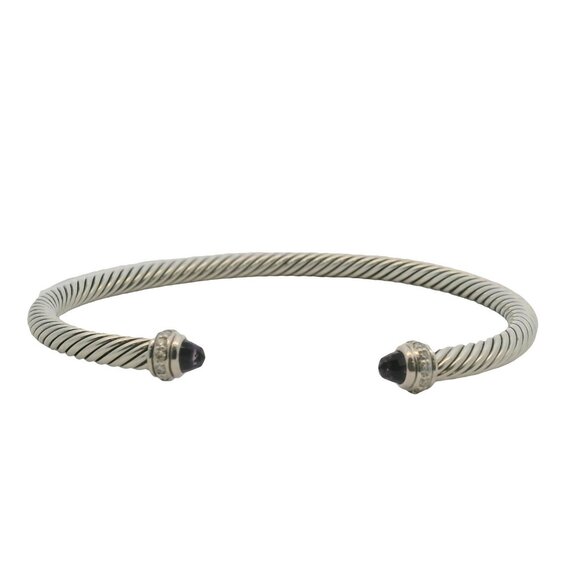 David Yurman 925 Sterling Classic 4mm Cable Bracelet Amethyst Diamonds - Picture 2 of 12